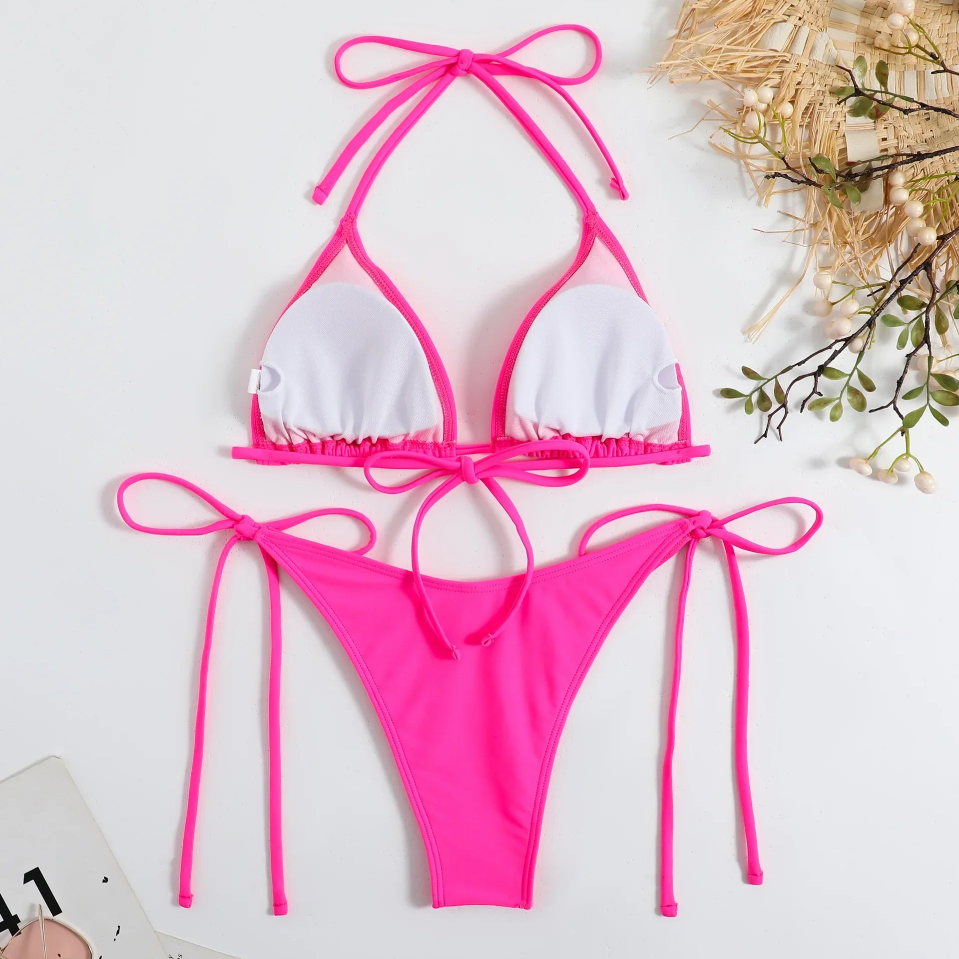 DEKA Triangle Bikini Set Womens Solid Sexy Lingerie Swimwear Tie Side Thongs Beachwear Fashion Swimsuit Bathing Suit