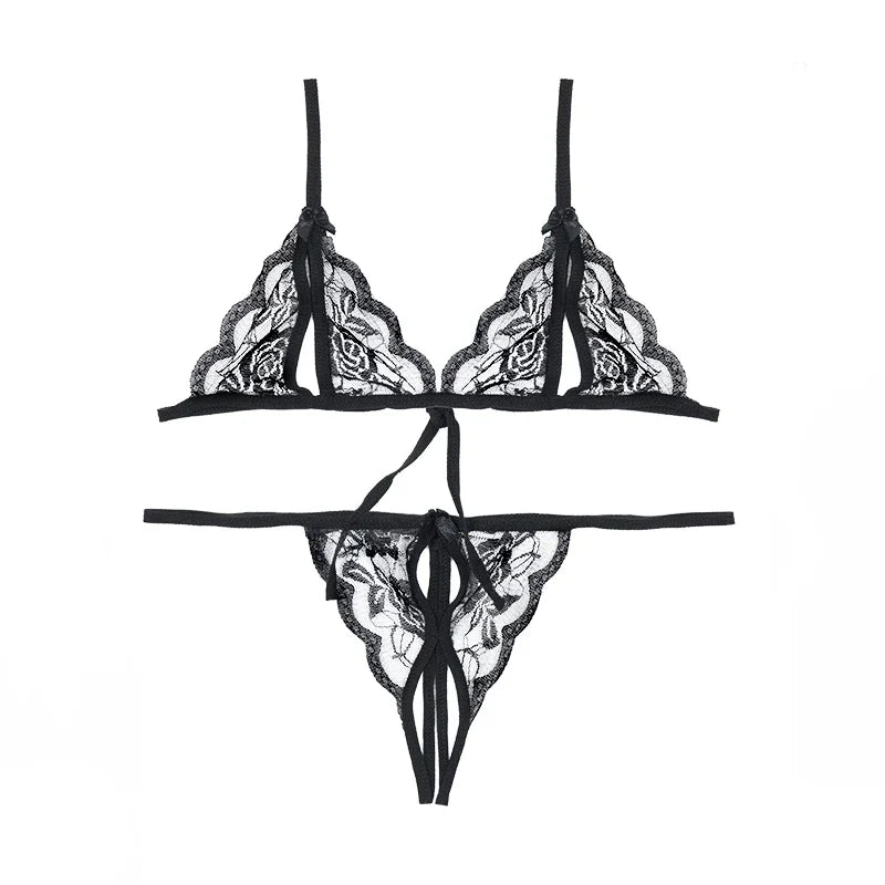 Babydoll Costumes Women Hot Open Bra Crotch Lace Sexy Transparent Underwear Sexy Lingerie Set