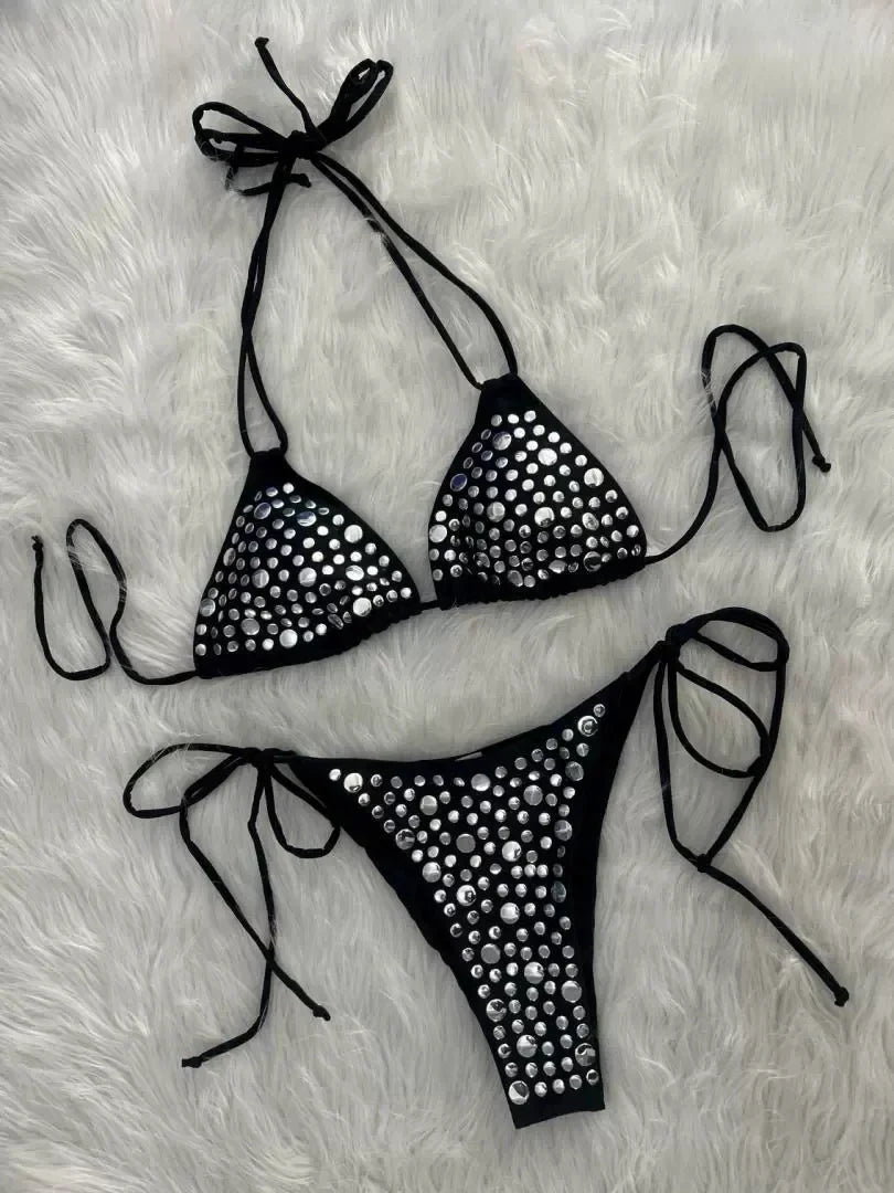 DEKA Luxury Black Diamond Bikini Women Sexy Rhinestone Push Up Mini Swimsuit Brazilian Beach Bathing Suit Thong Swimwear Biquini