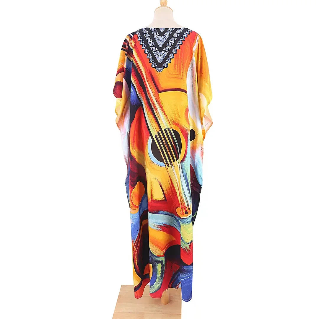 2026 New Colorful Kaftan Tunic Beach Dress Beach Wear Beachwear Beach Cover Up Cover-upsLoose Maxi Dress Female Women V4428