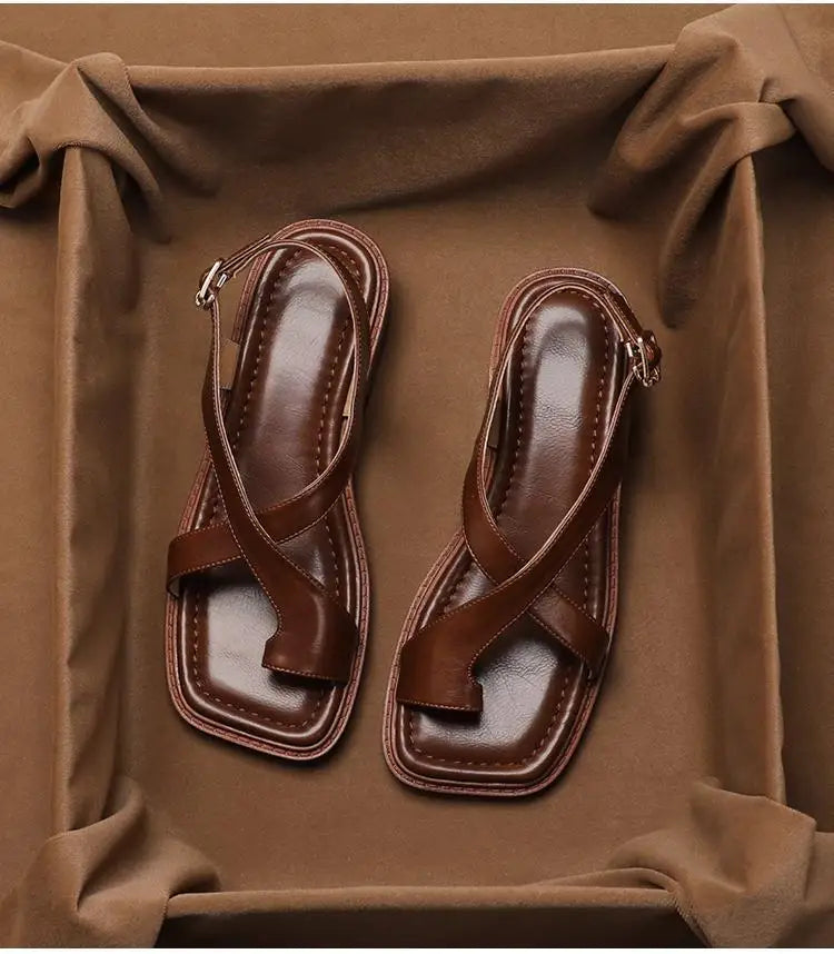 Women's Sandals Retro French Style Clip Toe Square Toe Buckle 2026 Sandals Comfortable Soft Sole Simple Versatile Sandalias