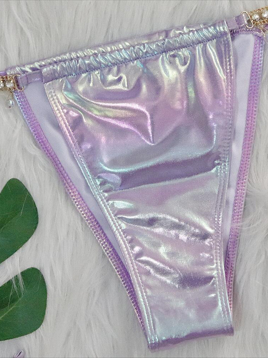 PU Faux Leather Bikinis Wrap Around Diamond Bikini Women Swimsuit Female Swimwear Two-pieces Bikini Set Halter Bathing Suit Swim
