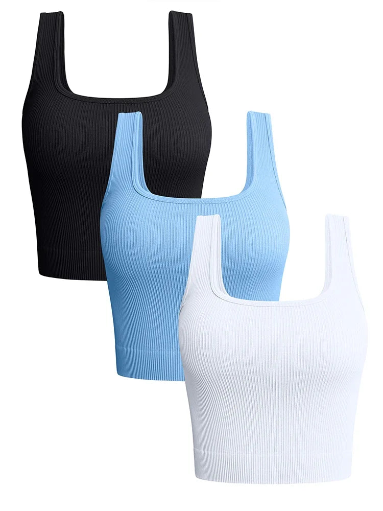 Women Solid Square Neck Ribbed Tank Top Camisole Women Summer Basic Elastic Sleeveless Crop Tops