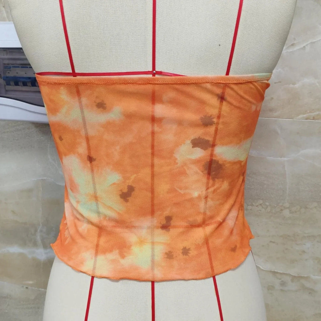 Summer Tank Tops for Women Sleeveless Tie-dye Print Cropped Street Vest Fashion Ruffle Tube Tops