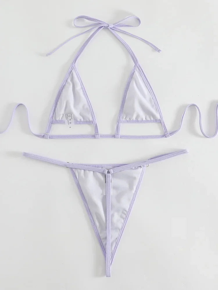 Shiny PU Bikini Extreme Mini Micro Thong Bikinis Female Swimsuit Women Swimwear Two-pieces Bikini Set Halter Bathing Suit Swim