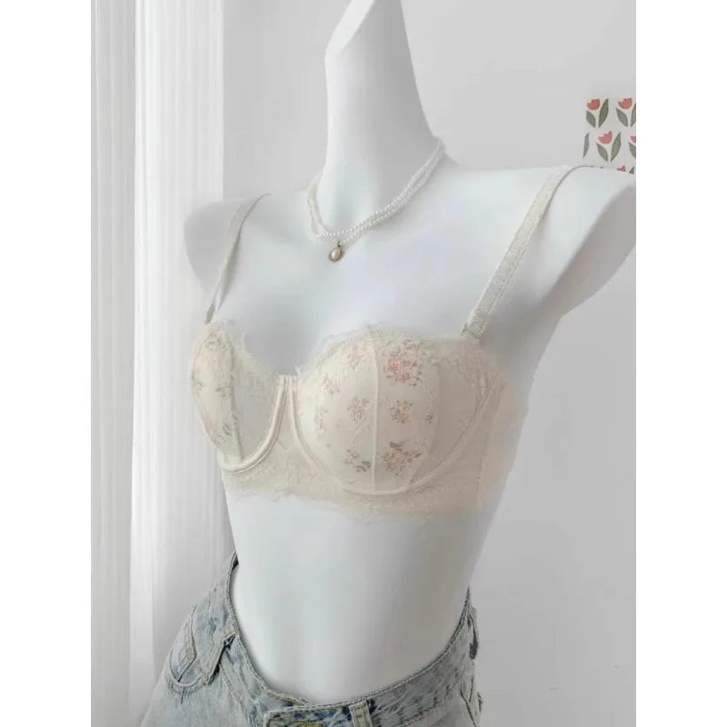 Elegant Minimiser Bralette Large Chest Rabbit Ear Lace Pure Comfort UK Fit Thin Support Non Padded Wirefree Bra Set S-XL AB 32