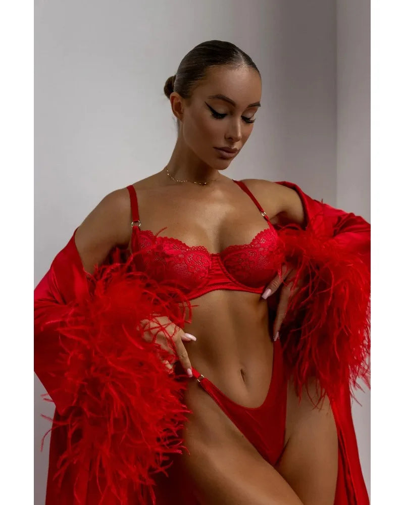 Toucheart Sexy Lingerie Set for Women Mesh Perspective Bra Set Lace Lace Splicing Sexy Hip-pack Skirt Sexy Underwear Garters Set