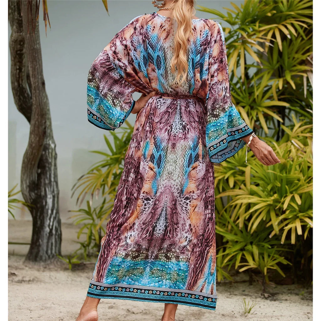 13 Colors Printed With Belt Crochet Knitted Tunic Beach Cover Up Cover-ups Beach Dress Beach Wear Beachwear Female Women K7201
