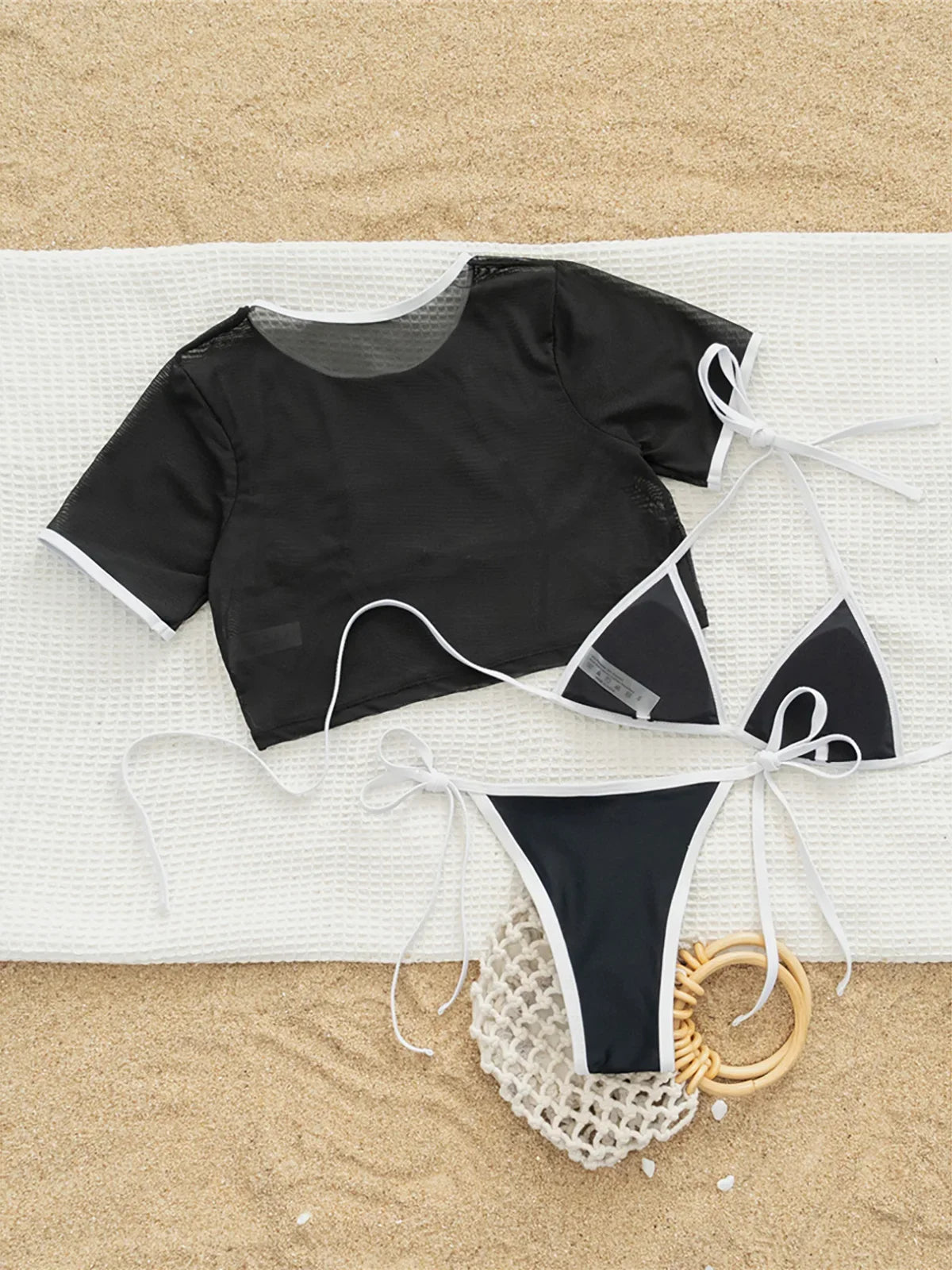 Sexy With Short Sleeve Cover Halter Bikini Female Swimsuit Women Swimwear Three-pieces Bikini set Bather Bathing Suit Swim K7371