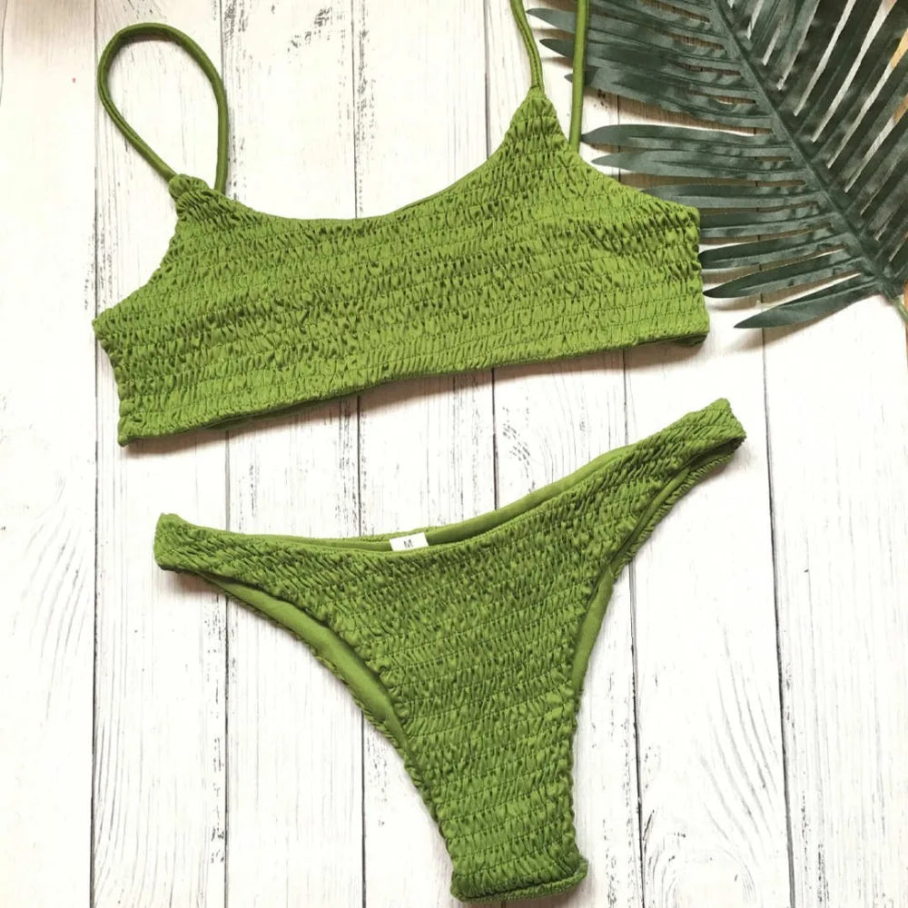 Sexy Wrinkled Butterfly Printed Bikini Female Swimsuit Women Swimwear Two-Pieces Bikini Set Bather Bathing Suit Swim Lady V713