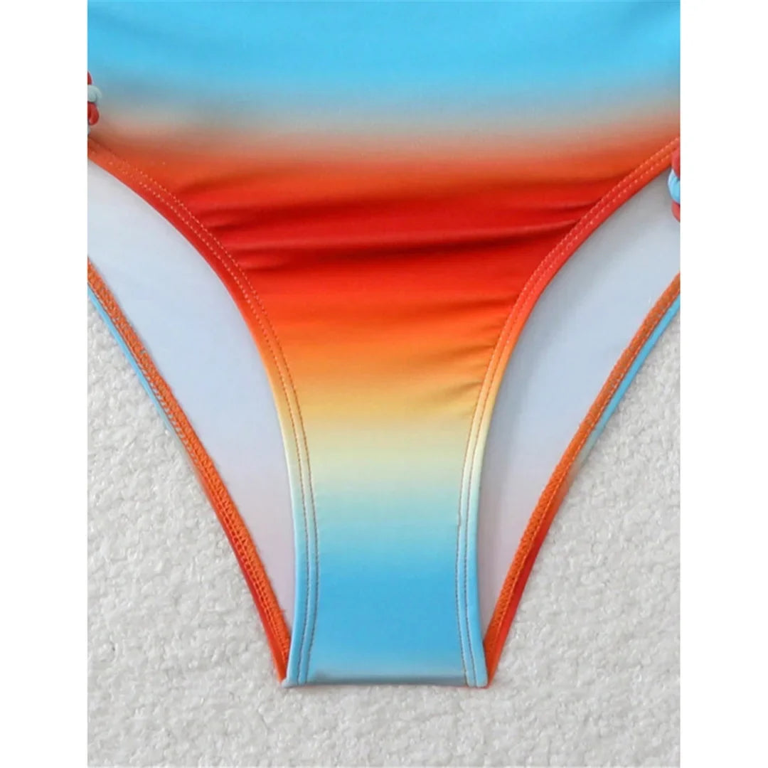 S - XL Gradient Knitted Cross Back Women Swimwear High Leg Cut Monokini Bather Bathing Suit Swim One Piece Swimsuit Female K8129