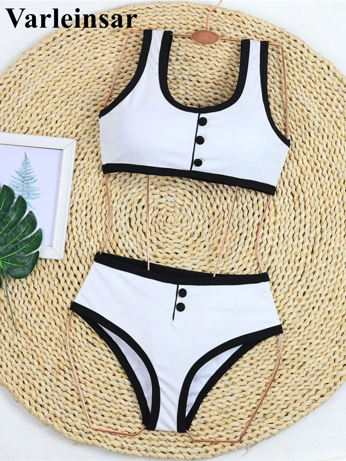 2026 New With Button Mid Waist Bikini Female Swimsuit Women Swimwear Two-Pieces Bikini Set Padded Bather Bathing Suit Swim V8315