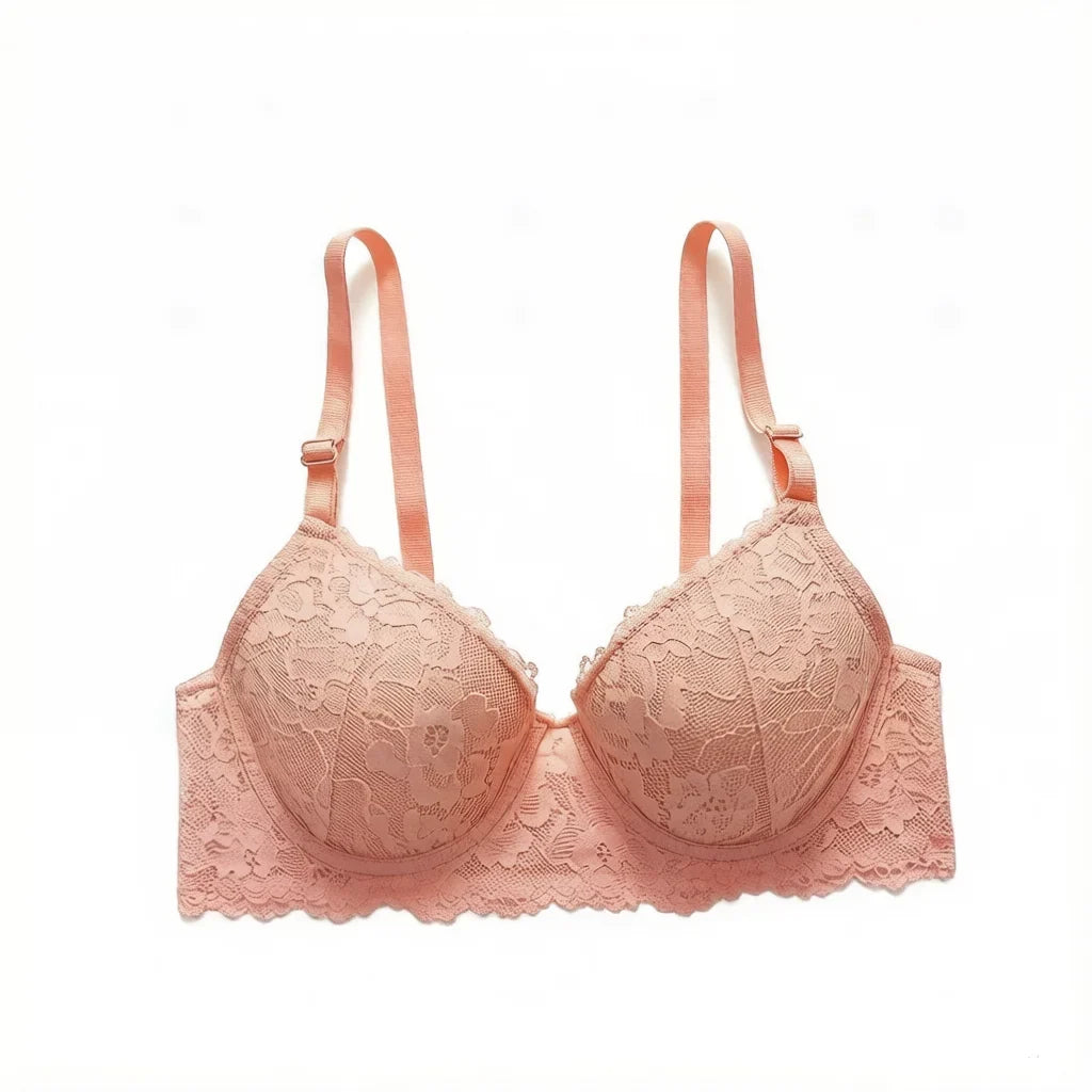 Pink lace gathered lifting sexy bra for all seasons daily women's underwear simple French style B6048