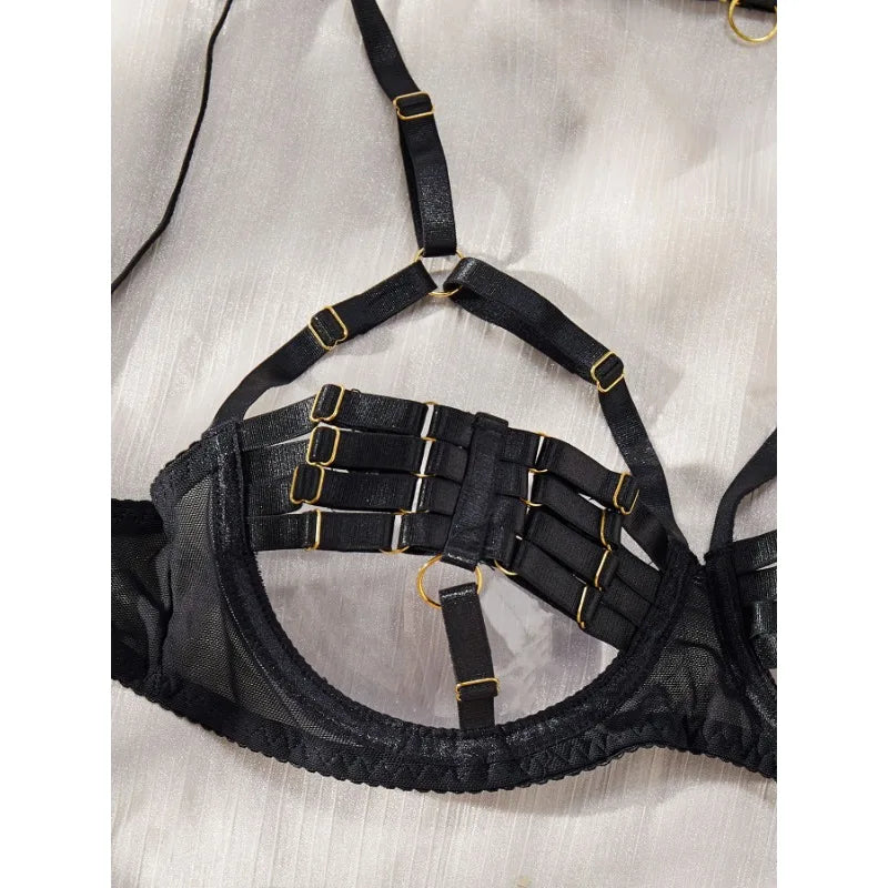 Toucheart Hollow Out 4-piece Sexys Set Transparent Lingerie For Women Underwear See Through Lingerie Sets Female Sexy Costumes