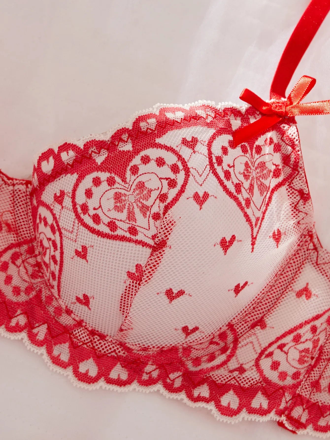 European and American erotic lingerie love lace print Valentine's Day pure desire push-up bra set