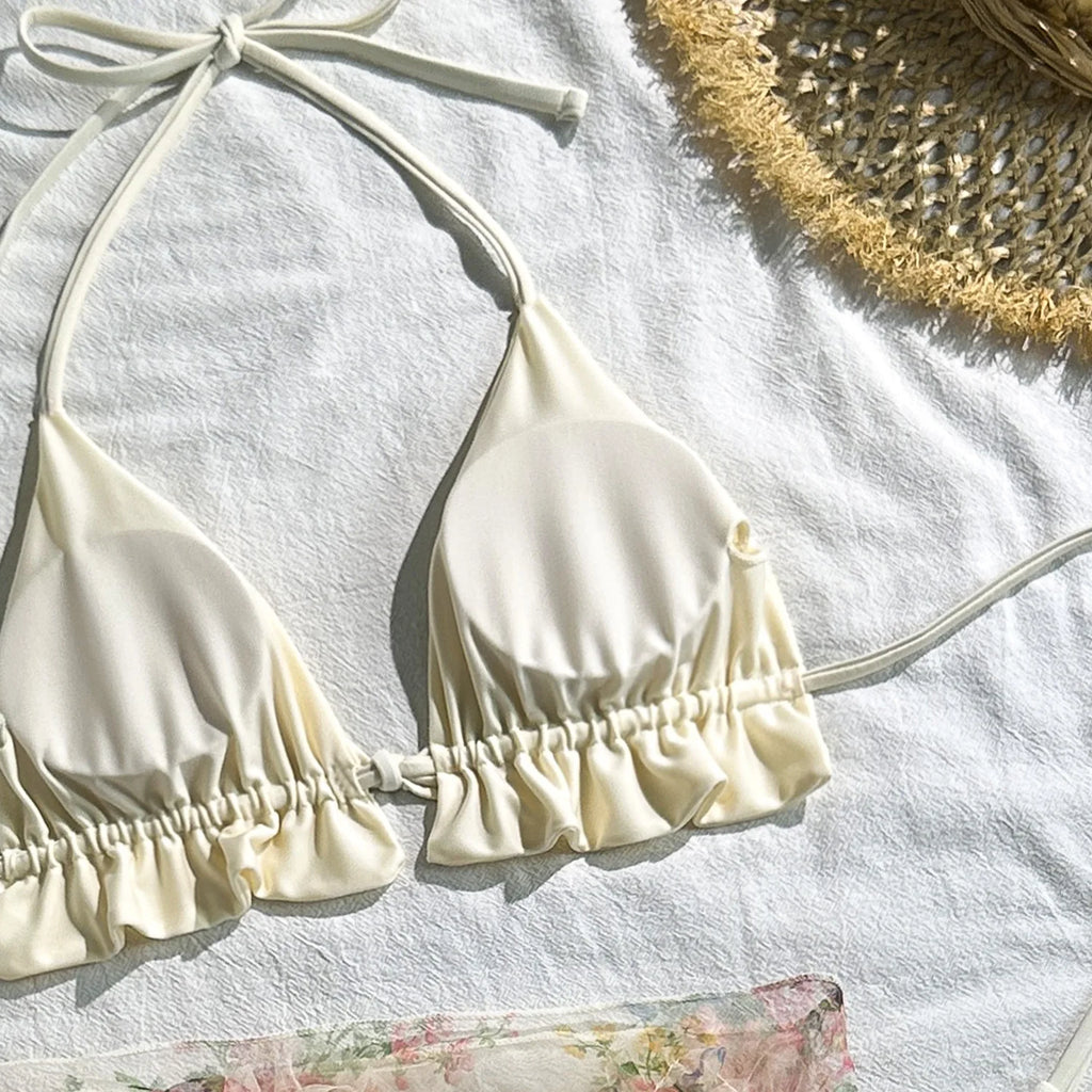 Vintage Mesh Floral Print Cover Up 3 Piece Bikinis Sets 2026 Women Ruffles Push Up Thong Swimsuit Beach Bathing Suit Swimwear