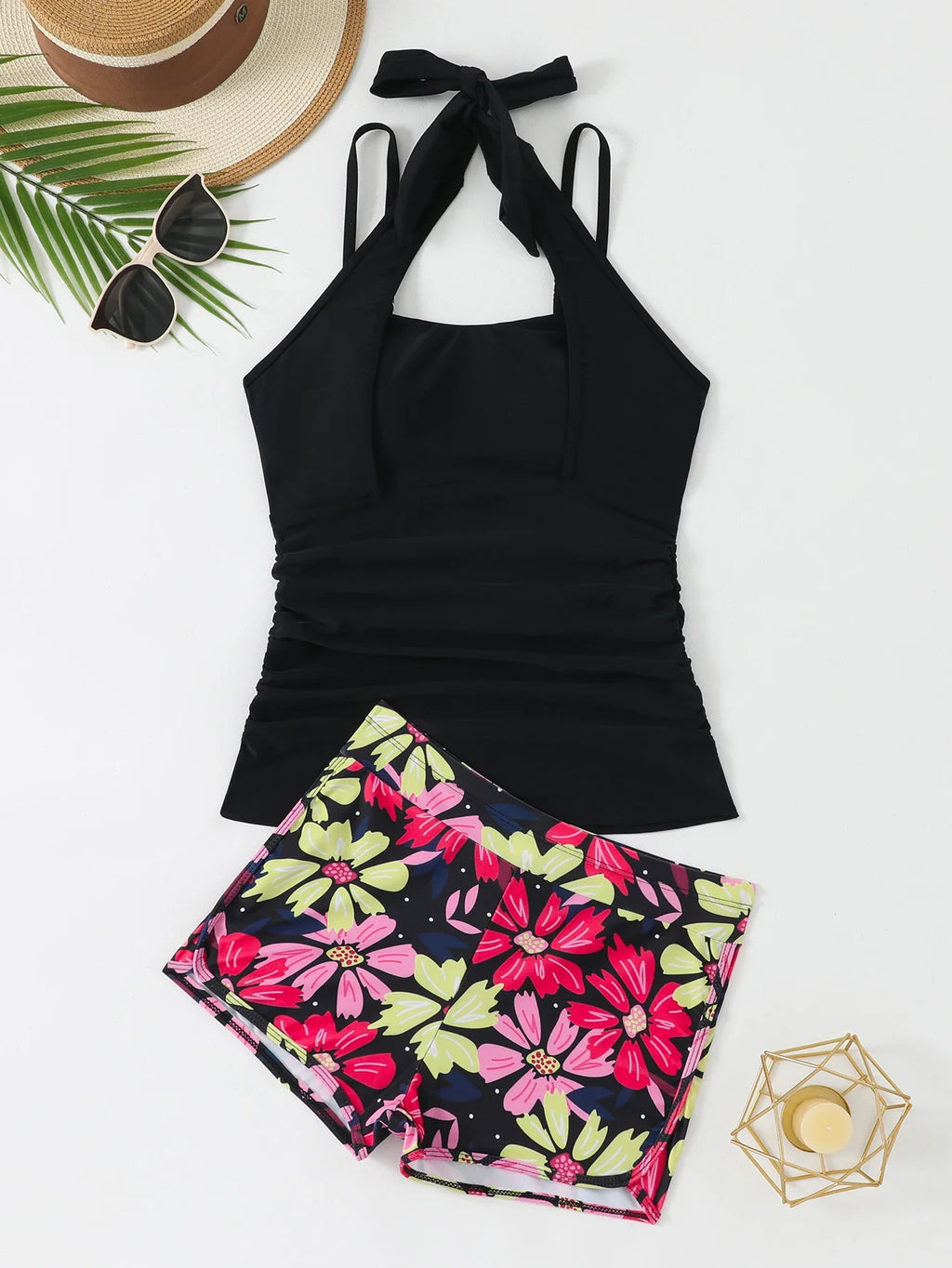 2026 Printed Floral Tankini Swimsuit Women 2 Pieces Halter Swimwear Female Bathers Bathing Swimming Swim Suit Beachwear XL