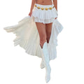 Women's Elastic Band Waist Flowy Skirt Irregular Ruffle Asymmetrical Midi White Boho Skirt Streetwear