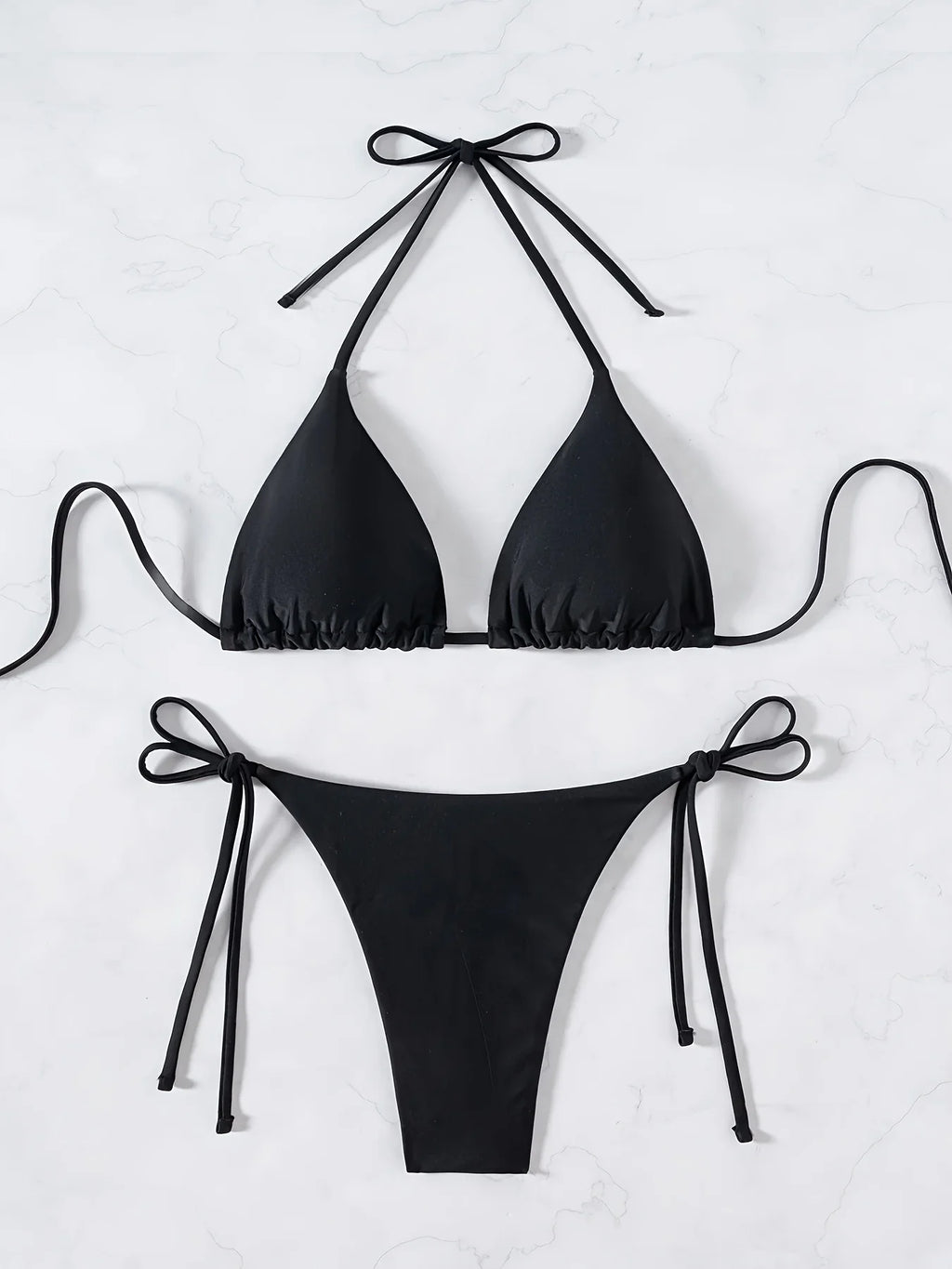 ZTVitality Sexy Set Damen Black Triangle Tie Side Bikini 2025 New Biquini Padded Pad Halter Backless Swimsuit Women Swimwear