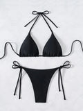 ZTVitality Sexy Set Damen Black Triangle Tie Side Bikini 2025 New Biquini Padded Pad Halter Backless Swimsuit Women Swimwear