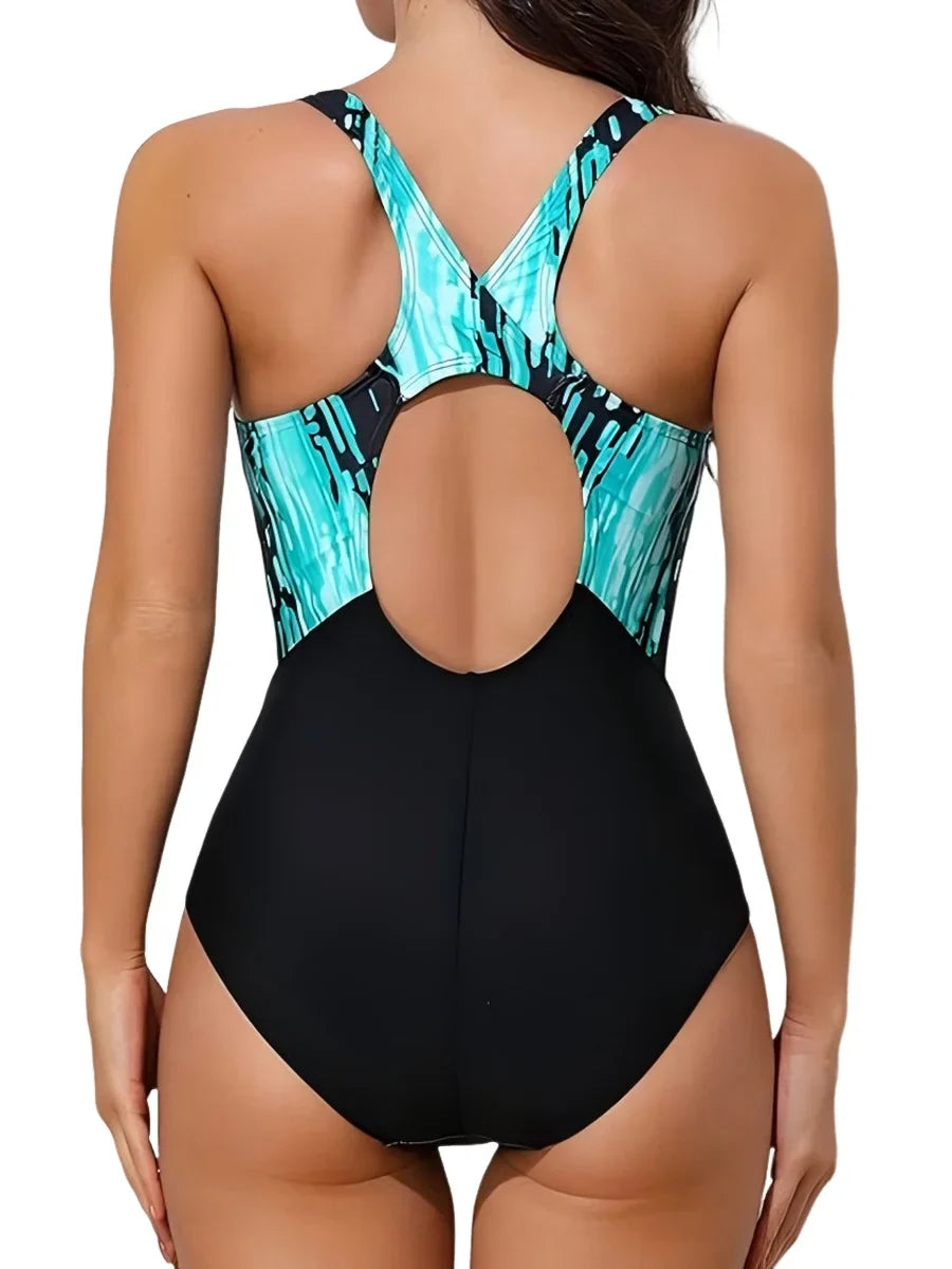 2026 Sporty Printed Slim Swimsuit Women One Piece Back Cross Swimwear Female Bathers Bathing Swimming Swim Suit Beachwear