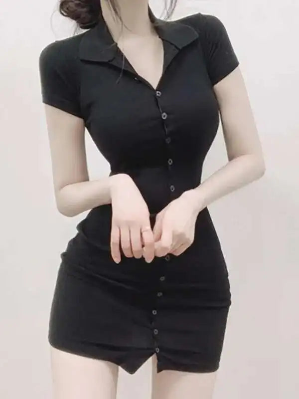 South Korea 2023 New Spring/Summer Dress Small Sexy Slim Fit Temperament Tight Short Sleeve Slim Wrap Hip Short Dress IDEI