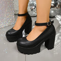 Black Super High Heels Mary Jane Shoes Women Plus Size 42 Chunky Platform Pumps Woman Ankle Buckle Party Wedding High Heel Shoes