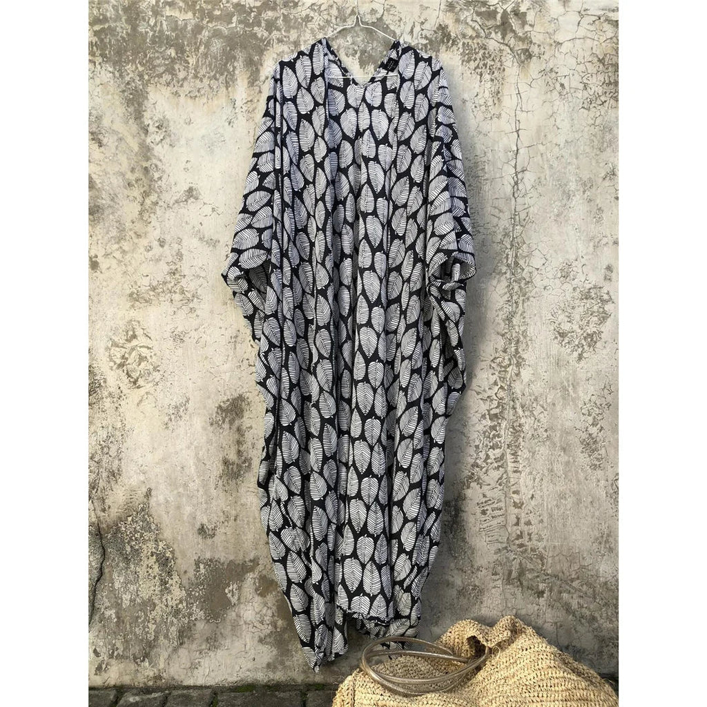 7 Colors Leaves Printed With Belt Half Sleeve Tunic Beach Cover Up Cover-ups Beach Dress Beach Wear Beachwear Female Women V4511