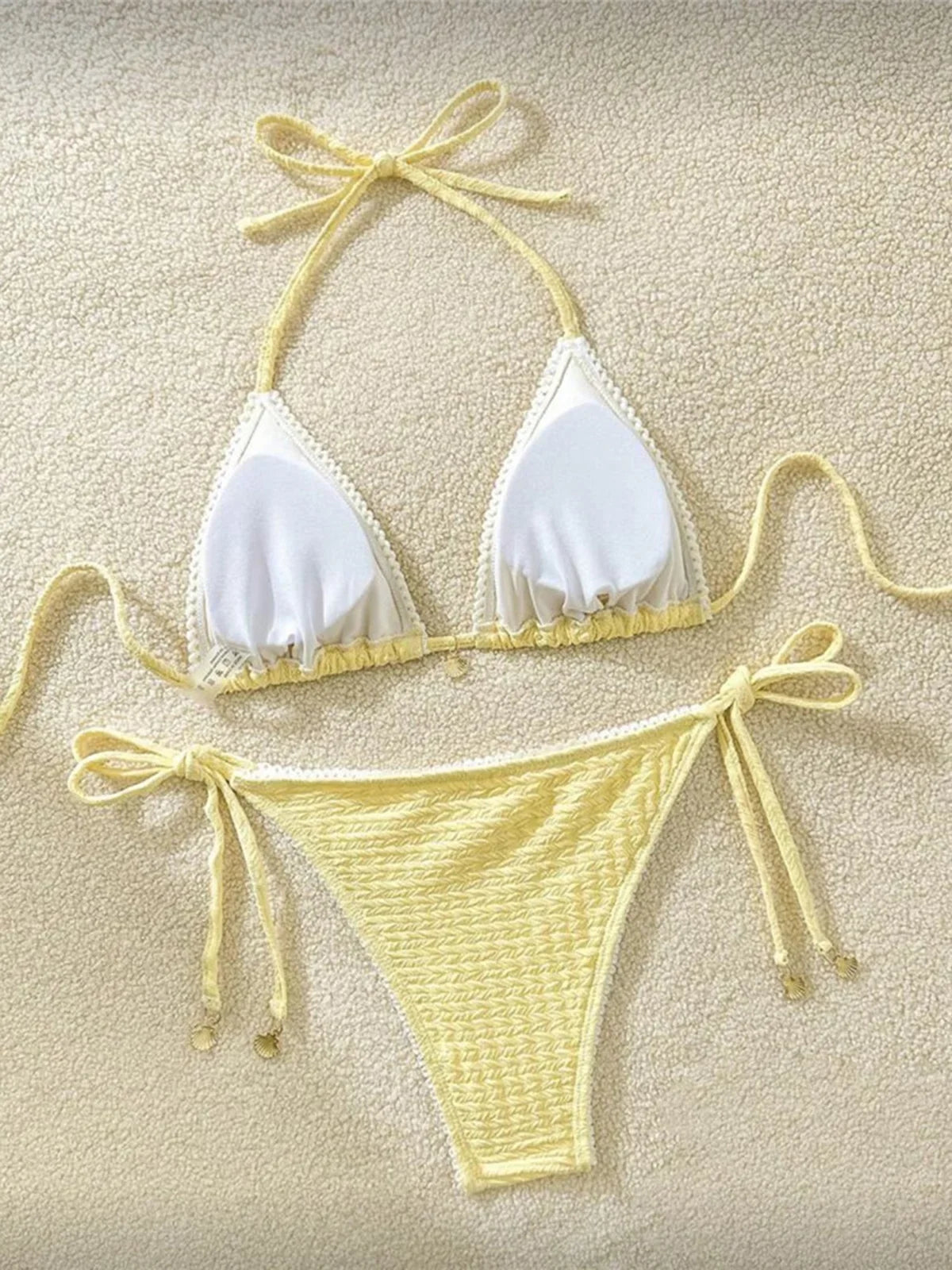 High Cut Leg Two-Pieces Bikini Set Bather Bathing Suit Swim Wrinkled Crinkled Halter Bikini Women Swimwear Female Swimsuit M125