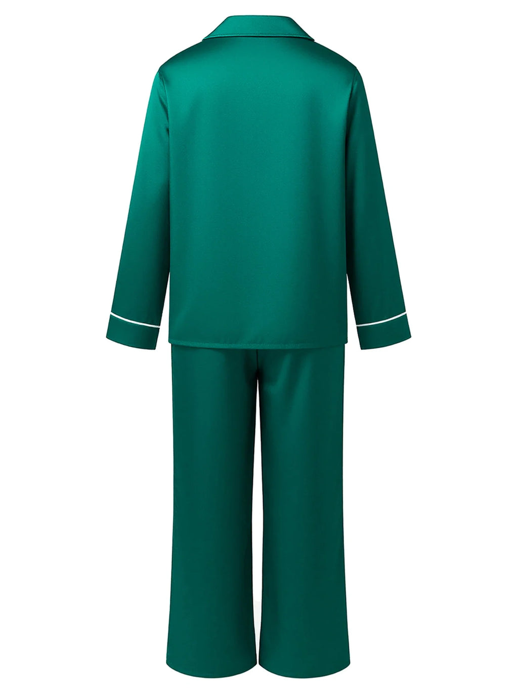 Women's Satin Two Pieces Pajama Sets Fashionable Contrast Color Trim Long Sleeve Button Down Tops with Pants Soft Sleepwear