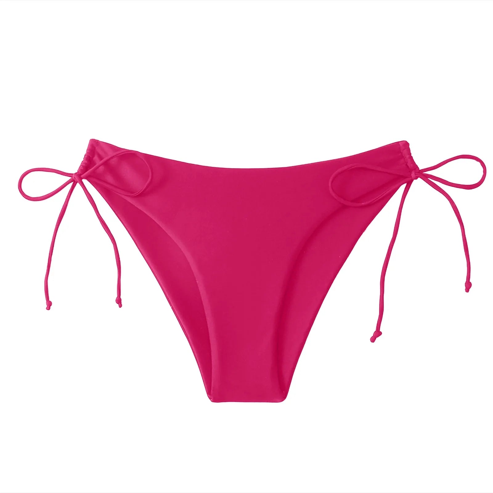 Women Summer Side Drawstring Bikini Bottom Low Waist Triangle Cut Swimwear Solid Color Swimming Trunk Bandage Basic Bikini Tanga
