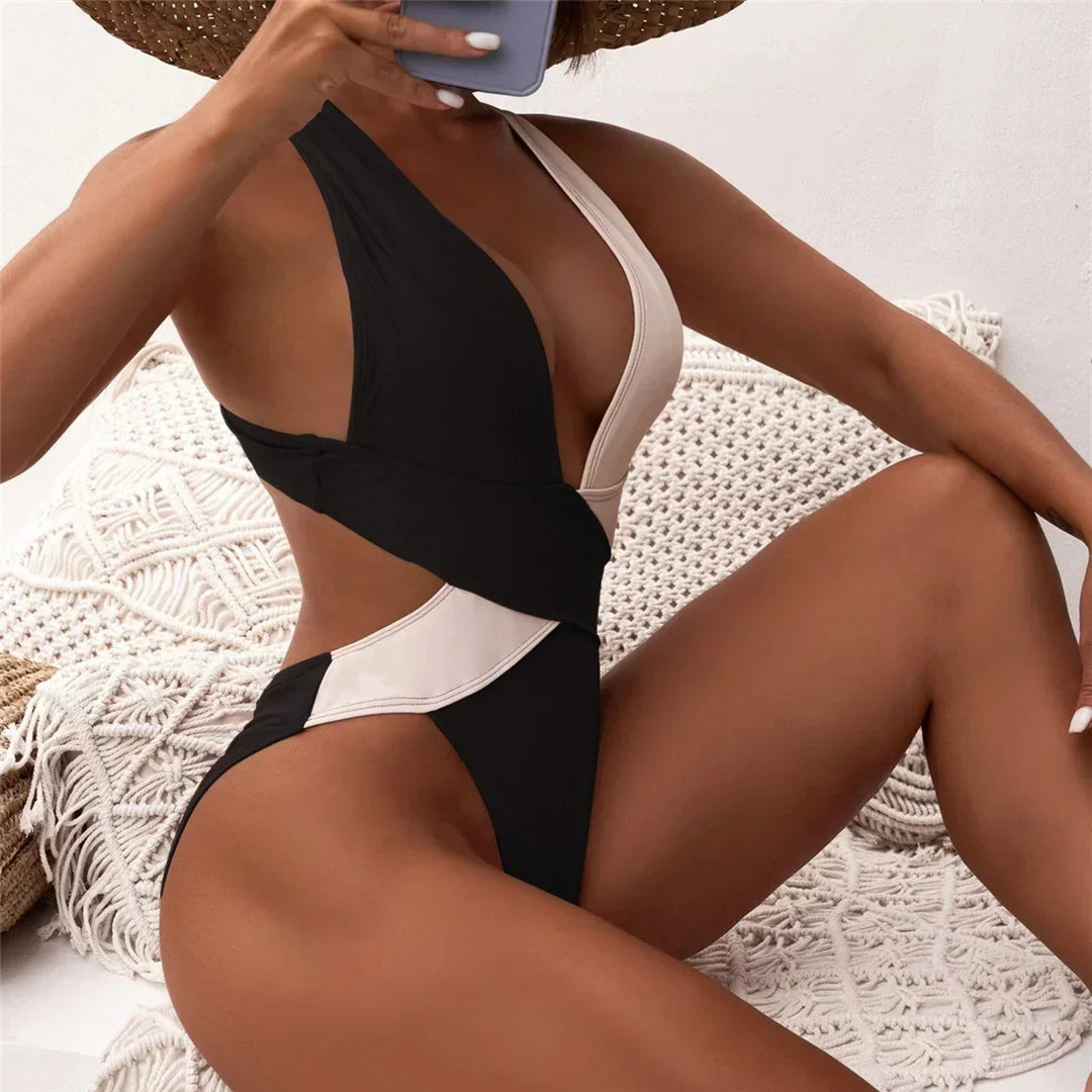Scrunch Butt Swimsuits Deep V Neck Cross Backless One Piece Swimsuit Women Swimwear Female Monokini High Cut Bathing Suit Swim