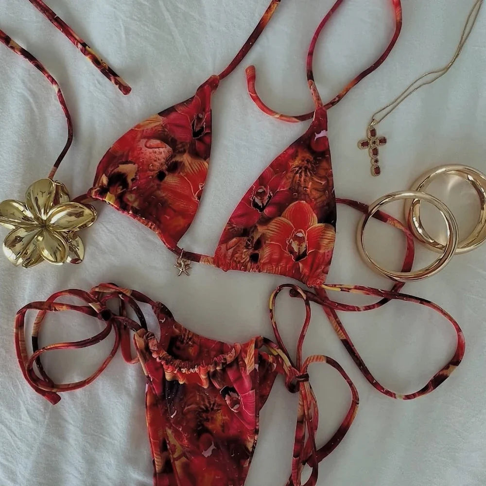 Micro Bikini Push Up Women Swimsuits 2025 Sexy Female Swimwear Brazilian Bikini Set Thong Biquini Lace Swim Suit Print Beachwear