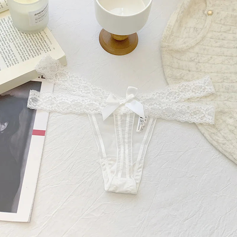 Lace G string Sexy Briefs Panties Women Underwear Thong High Quality Bowknot Transparent Underpants Lingerie Girls Intimates