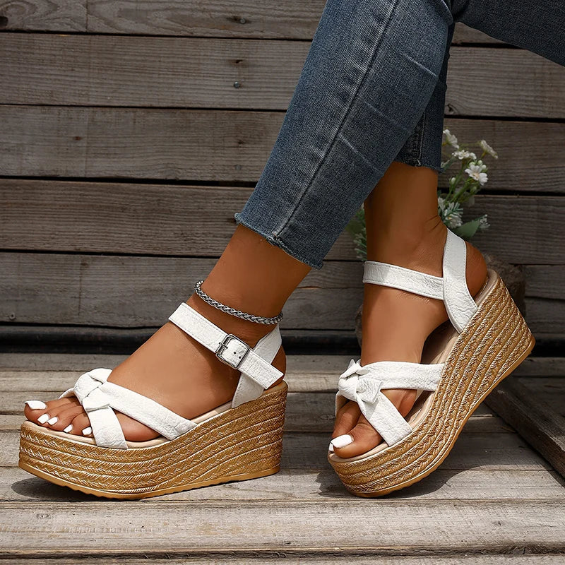 Summer Chunky Platform Sandals Women Plus Size 43 Ankle Buckle Wedge Heels Sandals Woman Thick Bottom Gladiator Sandalias Mujer