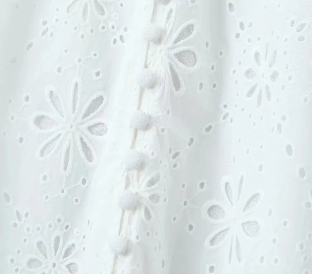 Foridol White Lace Cotton Dress V Neck Off Shoulder Sexy Beach Short Dress Summer Women Buttons Cut Out Mini Beach Sundress 2025