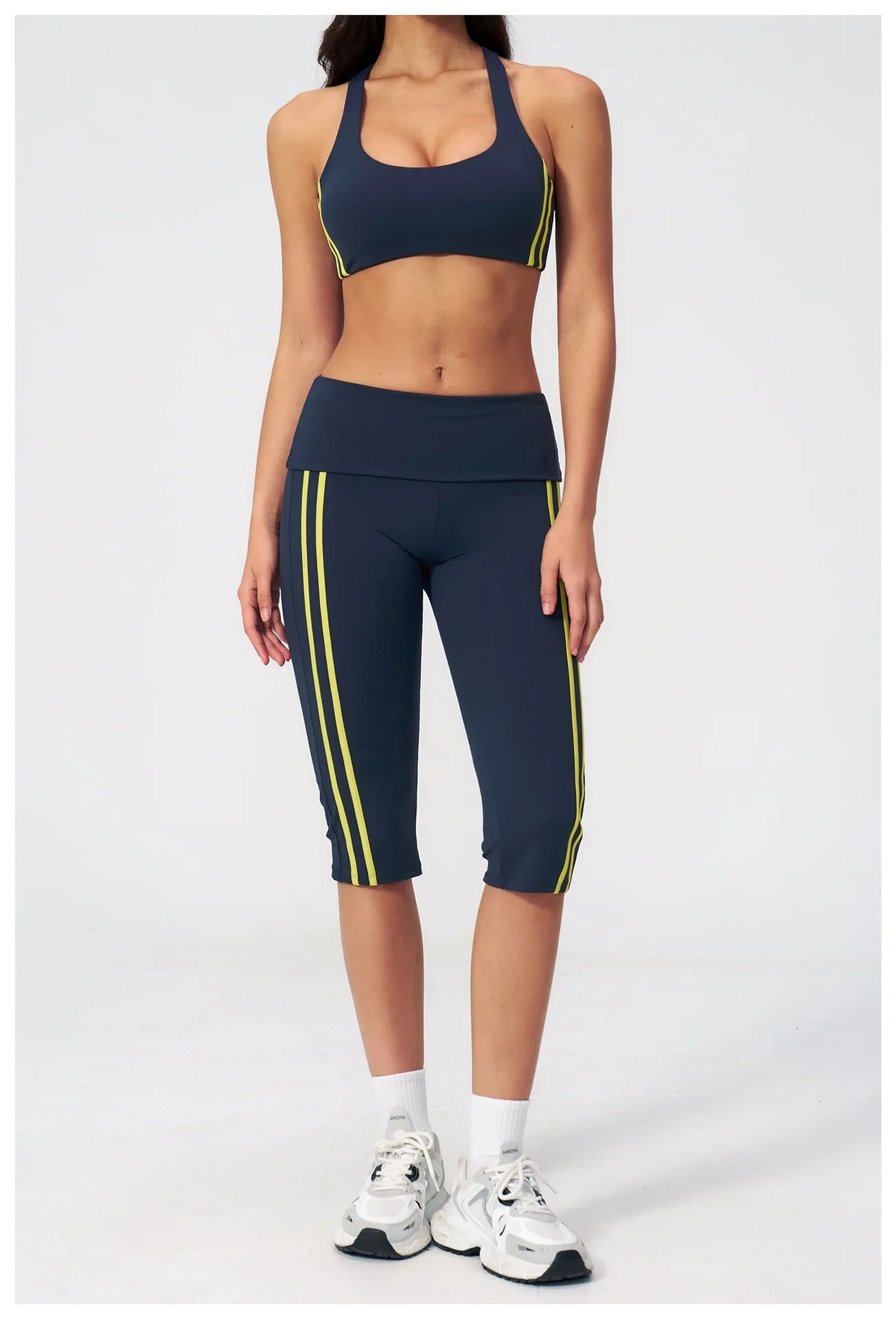 Summer Color Blocked Yoga Sets Women Slim Sports Bra High Waist Pants Fitness Suits Outwear Gym Running Push Up Workout Clothes