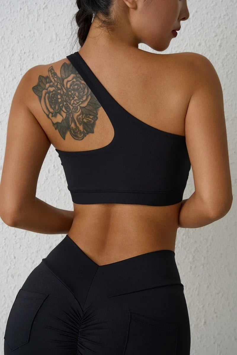 DIAS FIT JOY One-Shoulder Sexy Sports Bra Yoga Fitness Training Outwear with Detachable Beauty Back Design for Women