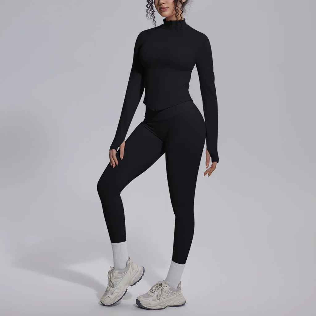 Women's Seamless Yoga Sets Sports Fitness Zipper Long-Sleeve Jacket Slim-fit Hip Lift Pants Suits Workout Training Gym Sets
