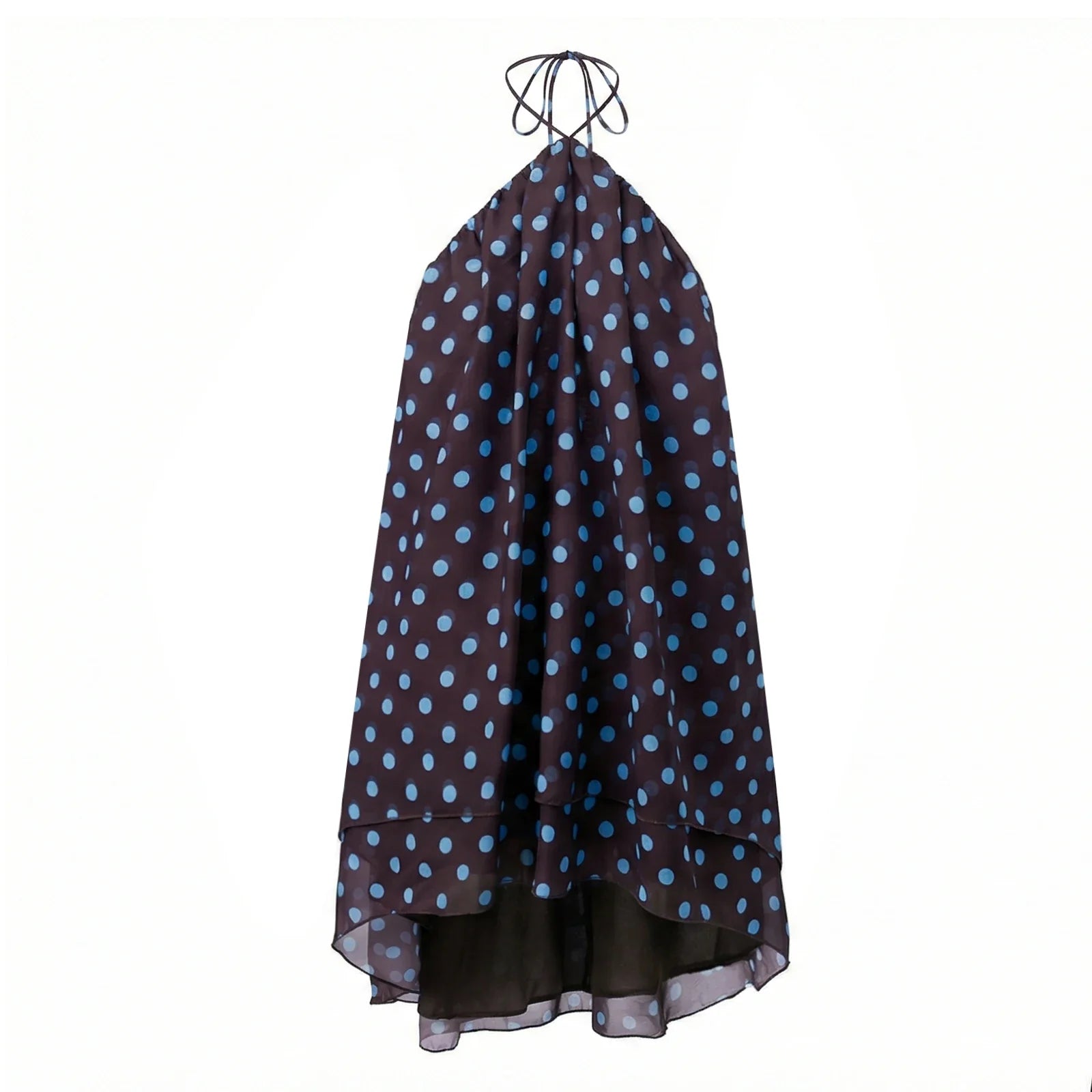 Women Summer Fashion Mini Dress Halter Neck Sleeveless Dot Print Backless High Low Hem Flowy Dresses