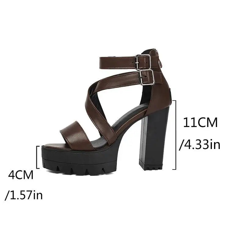 Spring and Summer New Model Fashion Chunky Heel Women's Sandals Open-toe Buckle Platform Sexy Party Women's Shoes High 11cm