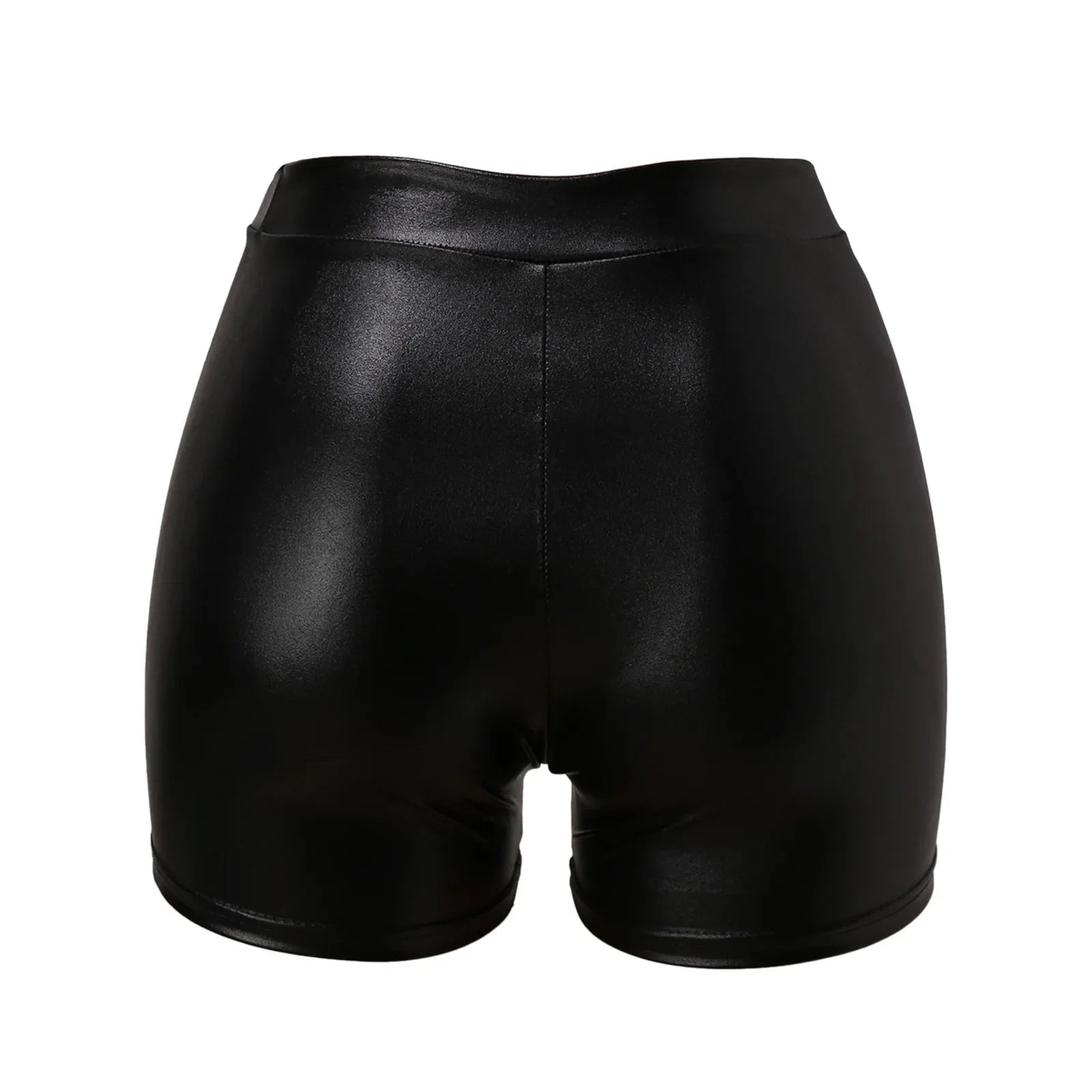 Women's Black Shiny Pu Leather Shorts Casual High Waist Form Fitting Biker Shorts Wet Look Stretchy Sexy Nightclub Party Shorts