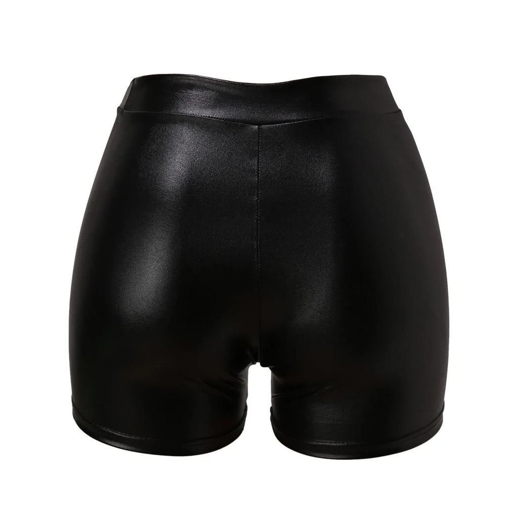 Women's Black Shiny Pu Leather Shorts Casual High Waist Form Fitting Biker Shorts Wet Look Stretchy Sexy Nightclub Party Shorts