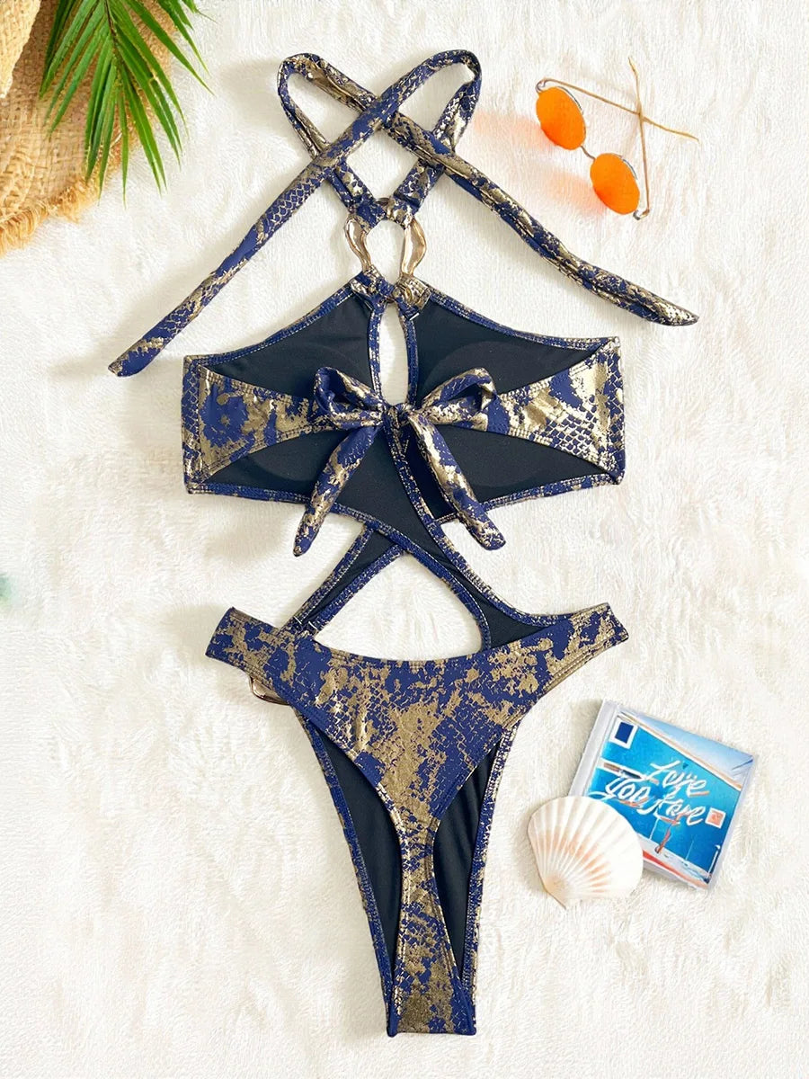 Halter Tummy Cut Out Backless Monokini Women Thong Swimwear One Piece Swimsuit Female High Leg Cut Bathing Suit Swim Bodysuit