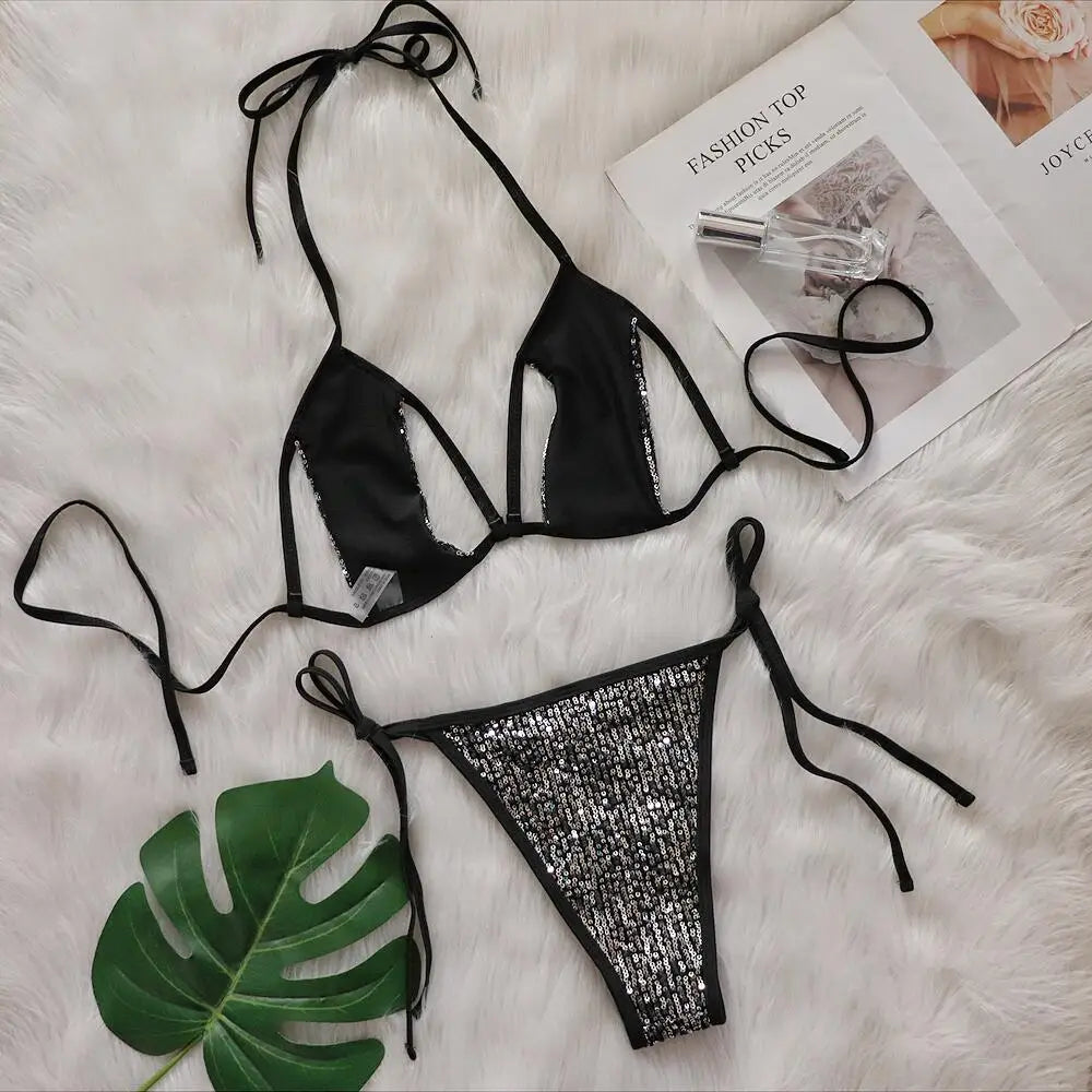 DEKA 2025 Sexy Brazilian Sequins Bikini Woman Swimsuits Crystal Swimwear Bikini Thong Biquini Swim Suits Beachwear