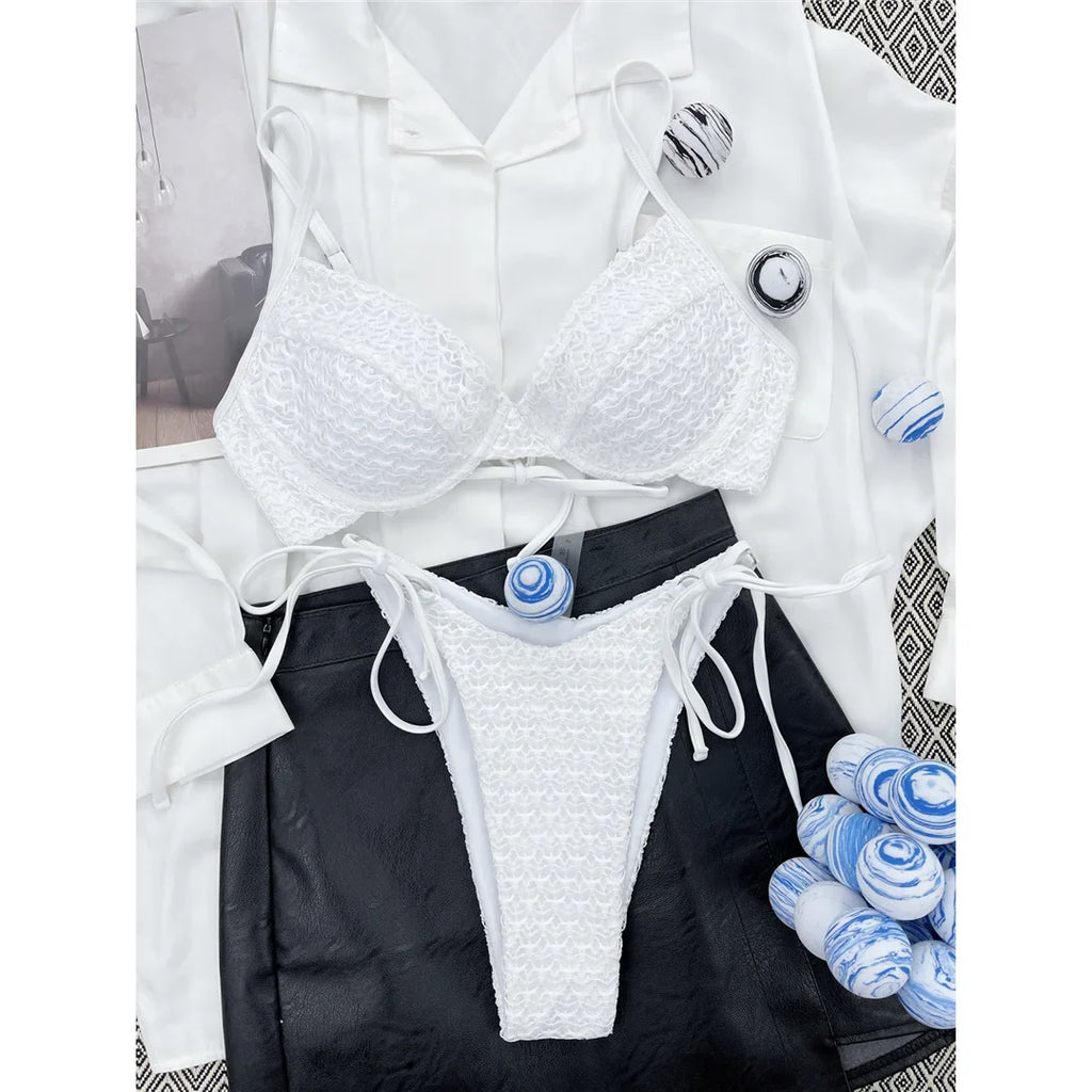 Wrinkled Underwired Brazilian Bikini Female Swimsuit Women Swimwear Two-Pieces Bikini Set Bather Bathing Suit Swim Lady V3999