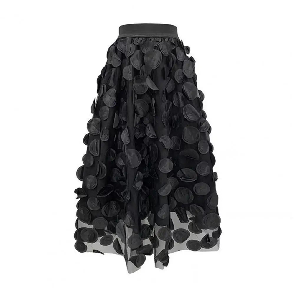 Women Summer Maxi Skirt Retro A-Line Large Hem Skirt Solid Color 3D Dot Decor High Waist Long Skirt