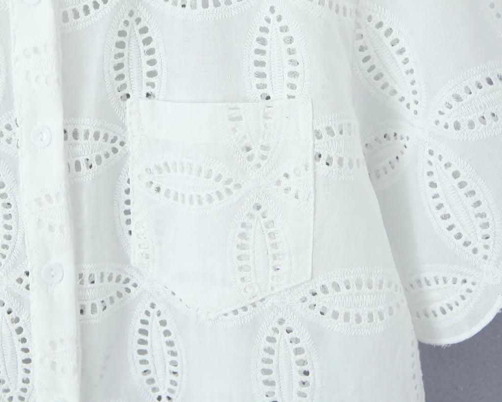 Foridol Summer Casual White Lace Dress Set for Women Hollow Out Embroidery Skirt Outfits 2 Pcs Loose Beach New Suit Skirt Set