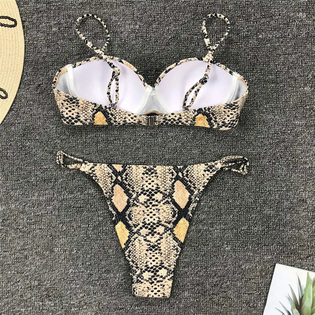 Snake Skin Underwired Bikini Female Swimsuit Two-Pieces Bikini Set High Leg Cut Women Swimwear Bather Bathing Suit Swim V1599