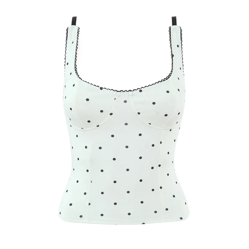 Fashion Sexy Polka Dot For Women And Stylish Off-Shoulder Top White Polka Dot Top With Lace Trim Square Neckline For Women 7RGH